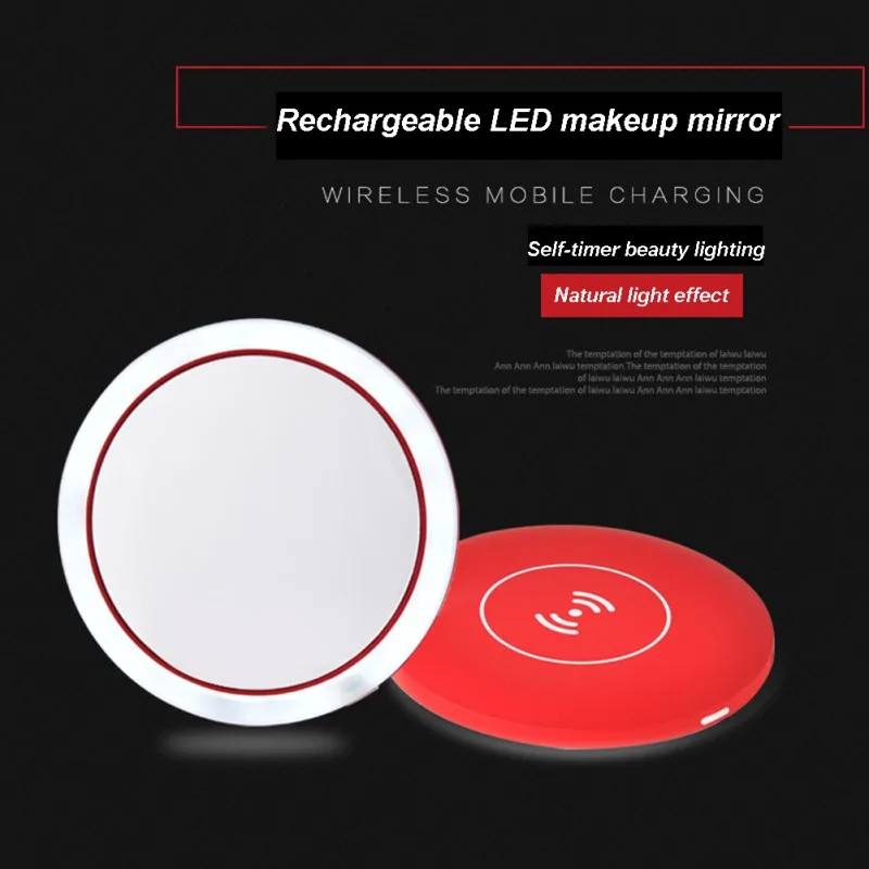 Зеркало для макияжа с беспроводной usb зарядкой светодиодный мини круглое зеркало компактное освещение для путешествий