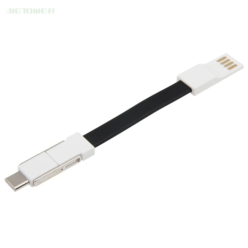 100 шт/партия 3 в 1 USB кабель плоский провод с кольцом для ключей для IPhone Быстрый зарядный кабель для sony Micro usb type C кабели зарядный шнур - Цвет: Черный