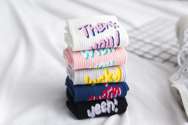 WomenSocksCottonNoveltyLetter Thank You модные милые носки забавные для девочек женские хлопковые носки без пятки с 3D принтом MeiasSA-8