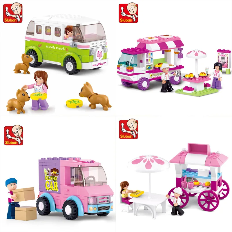 

SLUBAN Girl Friends Snack Car Delivery Car Dining Car Travel Car Figure Blocks Building Brick Toys For Children Christmas Gift