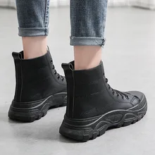 Роскошные зимние женские теплые ботинки кожаные теплые ботинки на меху в стиле ретро обувь на платформе женские ботинки на шнуровке Нескользящие ботинки с круглым носком