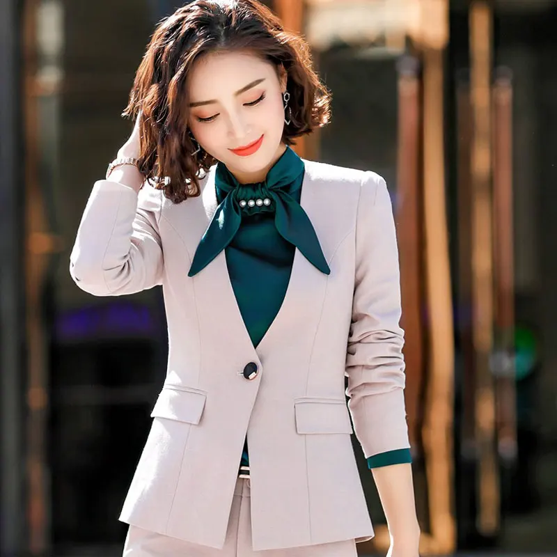 

IZICFLY high quality autumn coats new style Business beige jaket women formal Elegant Slim Office ladies black blazer plus size