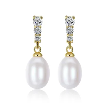 

Fashion 925 Solid Sterling Silver Natural Freshwater Pearls Zircons Gemstone Drop Dangle Earrings Fine Jewelry Wholesale