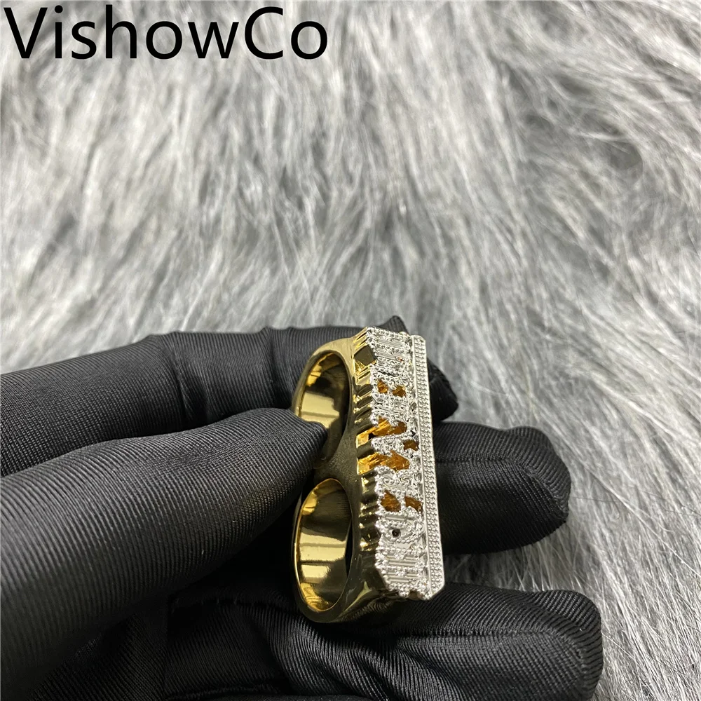 VishowCo Anillo dos dedos de acero inoxidable para hombre, nombre personalizado sortija oro, doble chapado, estilo Hip Hop, regalo de cumpleaños|Personalizado Anillos| AliExpress