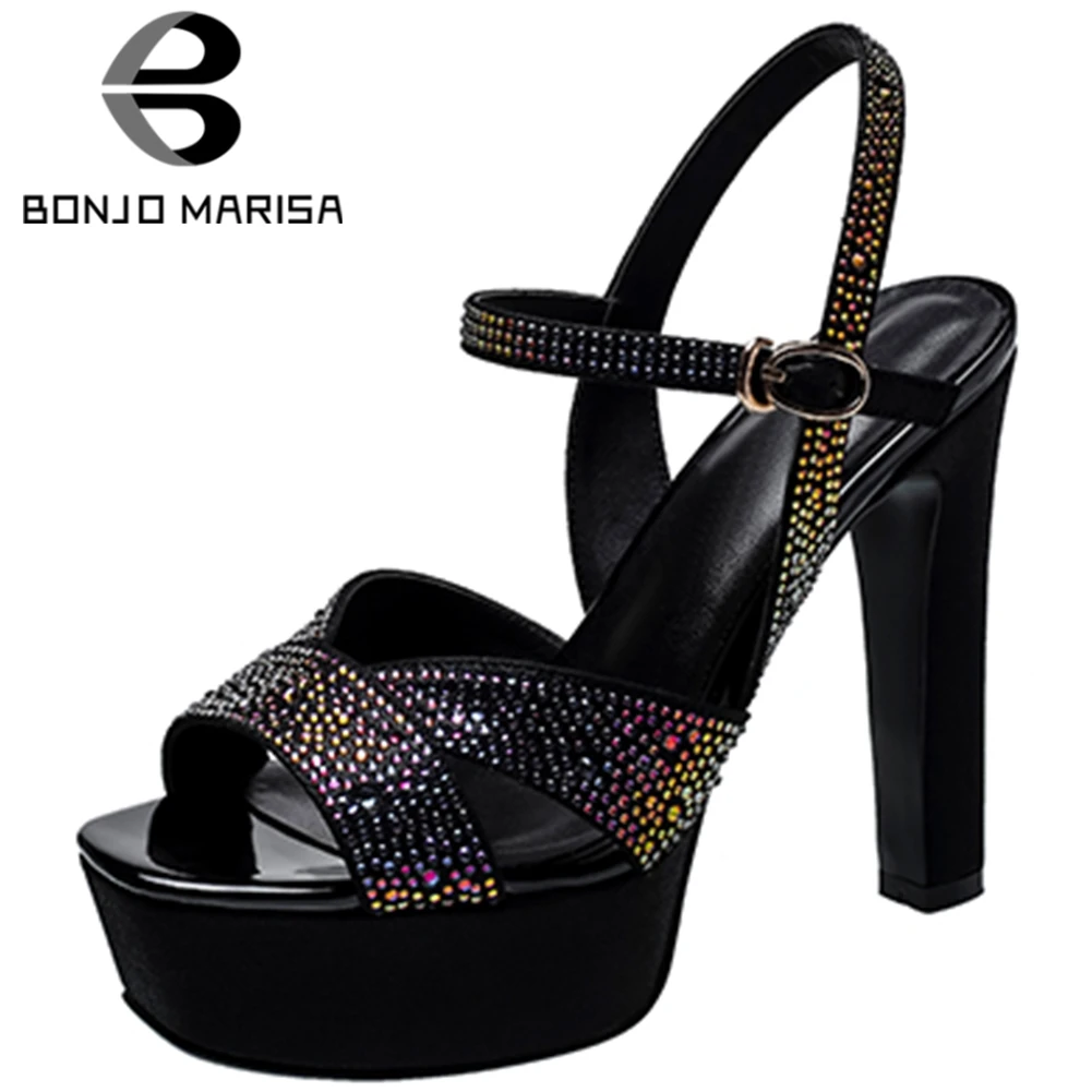 

BONJOMARISA Luxury Brand New Ladies Genuine Leather Sandals Extreme High Heels Sandals Women Party Ol Sexy Crystal Shoes Woman