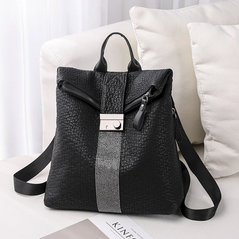

Backpack Women's 2019 New Style Korean-style Soft Leather Large Capacity School Bag Women's College Student Fashion Diamond Set