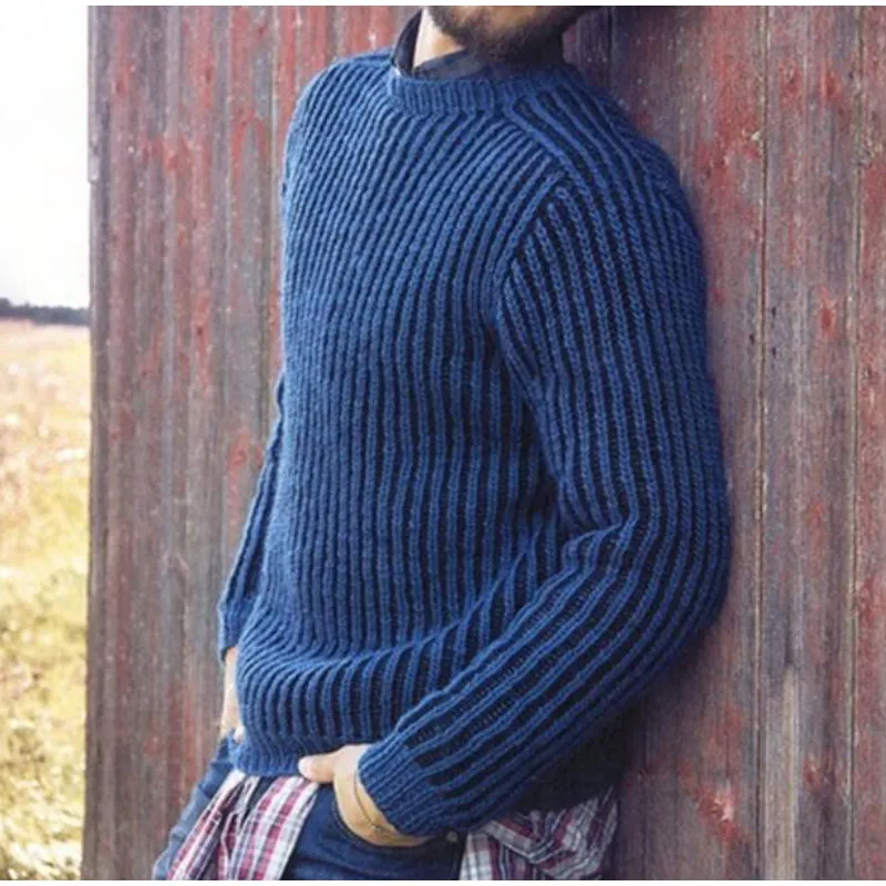 Вязаный Мужской свитер деловой с круглым вырезом с длинным рукавом модный тонкий однотонный английский Мужской пуловер Осень Зима повседневные мужские свитера