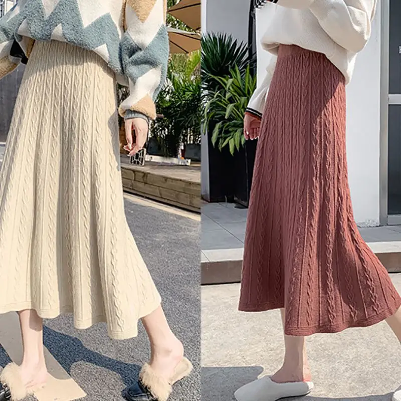 Осенняя Женская юбка с высокой талией, зимняя модная уличная одежда в стиле ретро, длинная Плиссированная повседневная юбка, Женская юбка трапециевидной формы, Saia Longa, 7 цветов