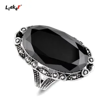 LEEKER, женские винтажные большие черные овальные кольца, женские Свадебные обручальные вечерние ювелирные изделия, античный серебряный цвет, 516 LK9