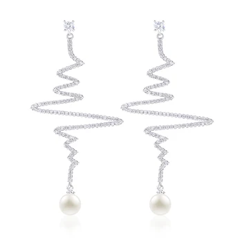 

VERY GIRL Wave lightning Pearl Drop Earrings for Women Full Pave Cubic Zircon Earrings CZ Stone Bijoux