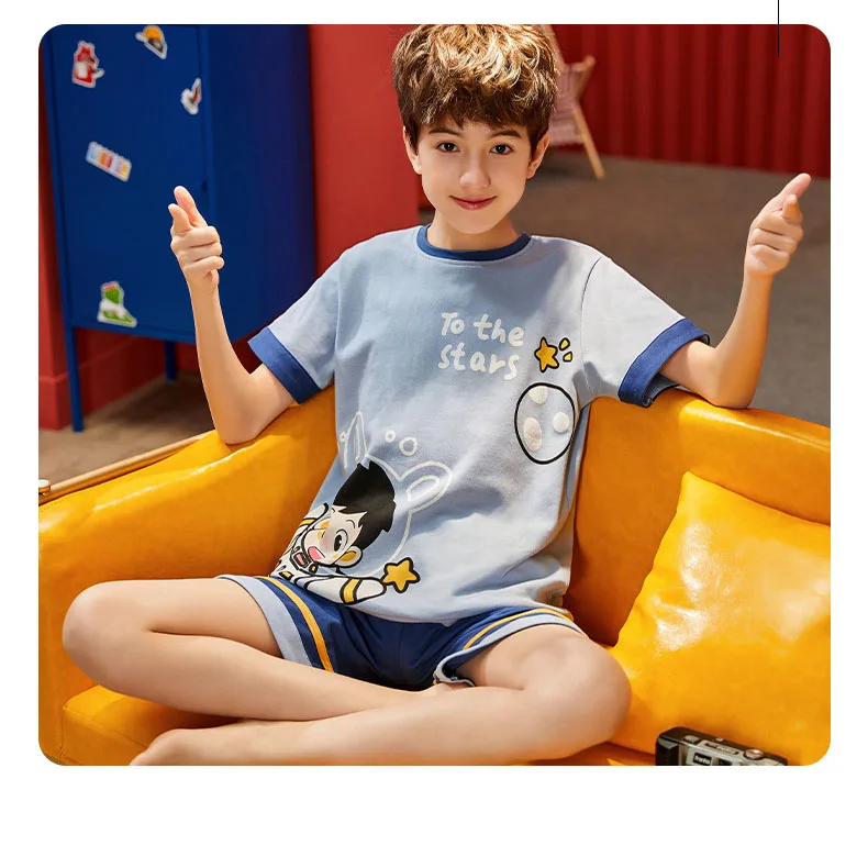 Summer Teenager Boy Pajamas Sets Anime Print Kids T Shirt Shorts Homewear Suits 2-12 Yrs Child Sleepwear Toddler Casual Clothes custom pajama sets	