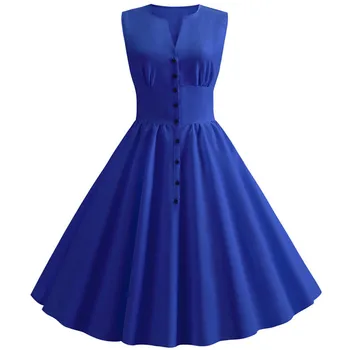 

Summer Dress Women Vintage Elegant Solid Color A-line Dress Robe Femme Casual V-neck Office Party Midi Dress Tunic Plus Size