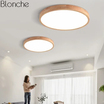 

Japanese Ultra-thin 6cm Wood Ceiling Lamp Modern Round LED Ceiling Lights for Living Room Bedroom Indoor Lighting Fixtures Decor