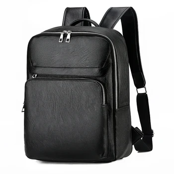 

Classic Men Backpack for School Travel Bag Black Pu Leather Men's Fashion Shoulder Bags Vintage Boys Korean School Backpacks