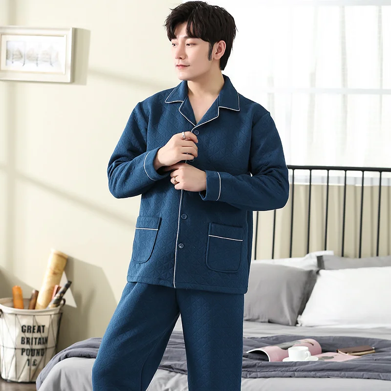 Winter Cotton Padded Pyjamas Air Cotton Interlayer Men's Pajamas Set
