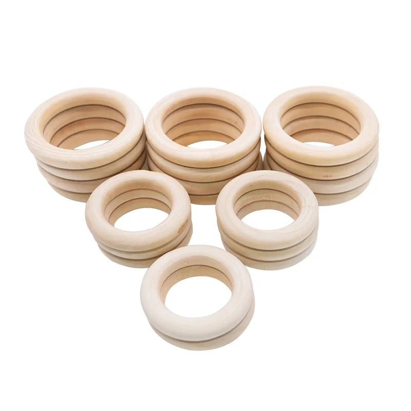 Multi-Pcs small big Natural Wood Rings Baby Teething Infant Teether Kids Toy Wooden Beads with hole For DIY Craft Gifts | Дом и сад