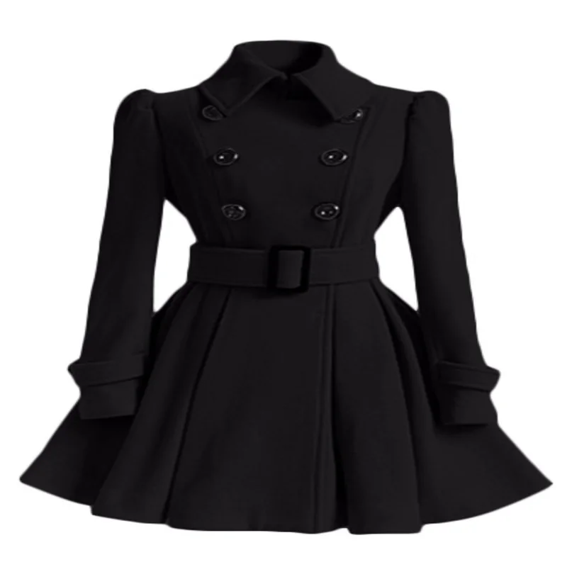 New women&amp#39s clothes in autumn thin solid slim and double row button wool lapel windbreaker | Женская одежда
