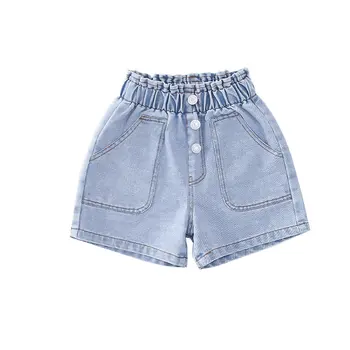 

2020 New Childrens Girls Denim Shorts Summer Fashion Girls Shorts 4-13 Baby Girls Retro High Waist Denim Short Pants with Button