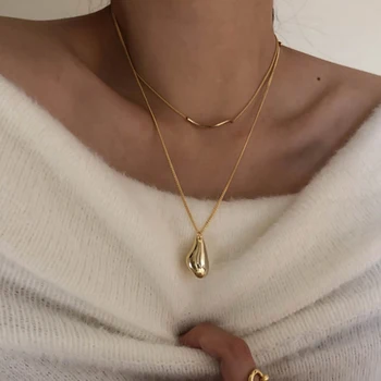 

Peri'sBox 2Pcs/Set Waterdrop Irregular Necklaces Wave Shape Gold Necklaces for Women Minimalist Abstract Necklace Everyday 2020