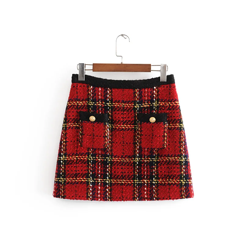 Huaxiafan Женская юбка красная винтажная Женская твидовая мини-юбка модная женская клетчатая Женская Лоскутная юбка falda для девочек с высокой талией