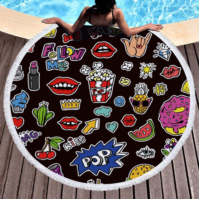 Popcorn Lipstick Pineapple Beach Towels Kids Girl Shawl Fringe Microfiber Round Fabric Bath For Living Room Home Decor | Дом и сад