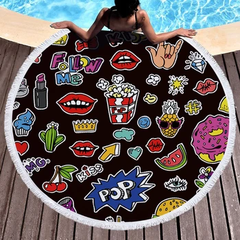 

Popcorn Lipstick Pineapple Beach Towels Kids Girl Shawl Fringe Microfiber Round Fabric Bath Towels For Living Room Home Decor
