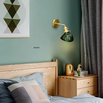 

Modern LED Green Glass Brass Wall Lights Lighting Nordic Luxury Loft Living Room Wall Lamp Bedroom Bedside Decor Light Fixtures