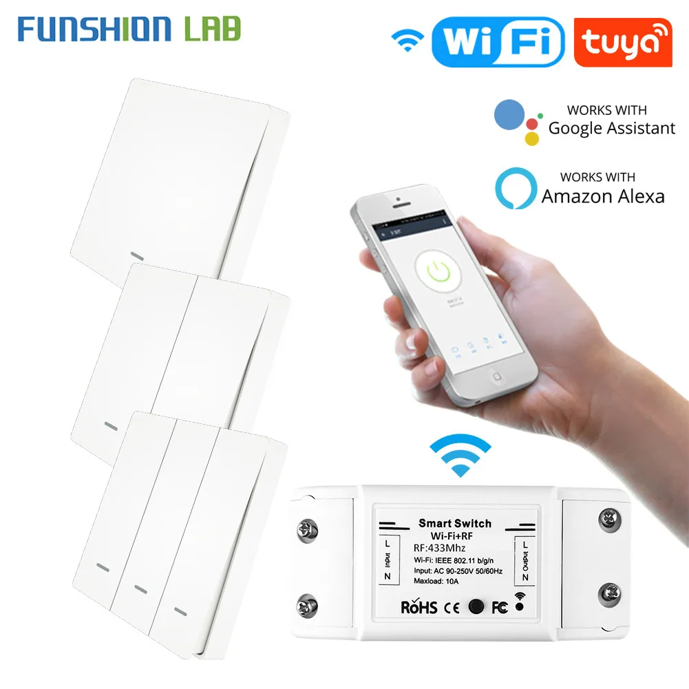 

RF433 WiFi Wireless Remote Control Smart Switch Wall Panel Transmitter Smart Life/Tuya APP Works with Alexa Google Home