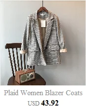 Женские блейзеры Femme, деловой женский пиджак и куртки, осенне-зимнее пальто с узором в елочку, свободный офисный блейзер для женщин