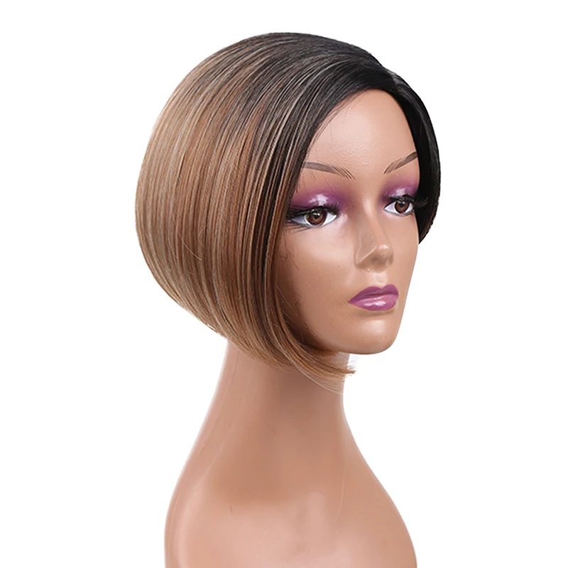Амир боб парик короткие прямые синтетические парики для женщин Ombre черный смешанный красный фиолетовый серый коричневый сторона стороны искусственные волосы косплей - Цвет: 1B/30HL