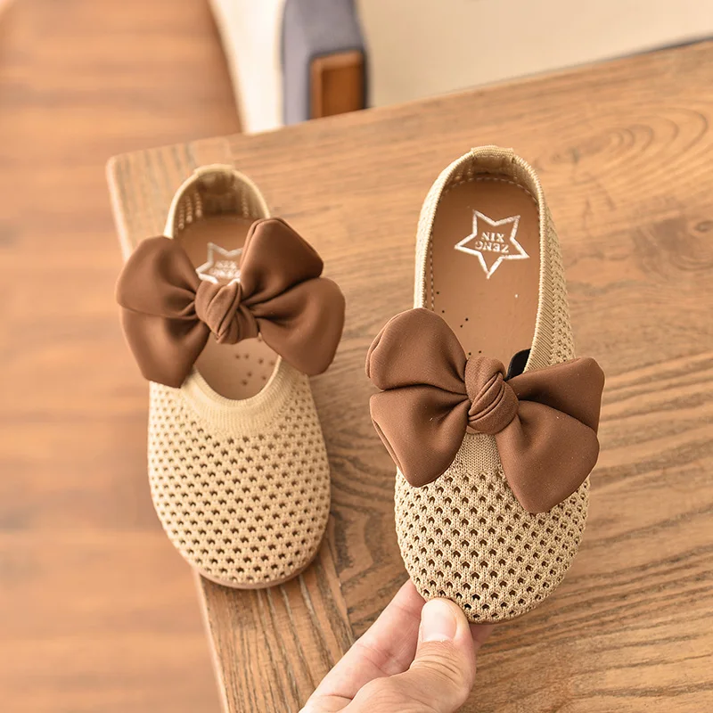Spring Autumn Children Shoes Girls Princess Shoes with Bowknot Breathable Mesh Loafers Kids Canvas Shoe SM052