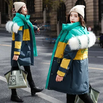 

Large Fur Collar Down Cotton Jacket 2019 Winter New Women Coats Loose Medium Long Parkas Female Fashion Hooded Outerwear YH657