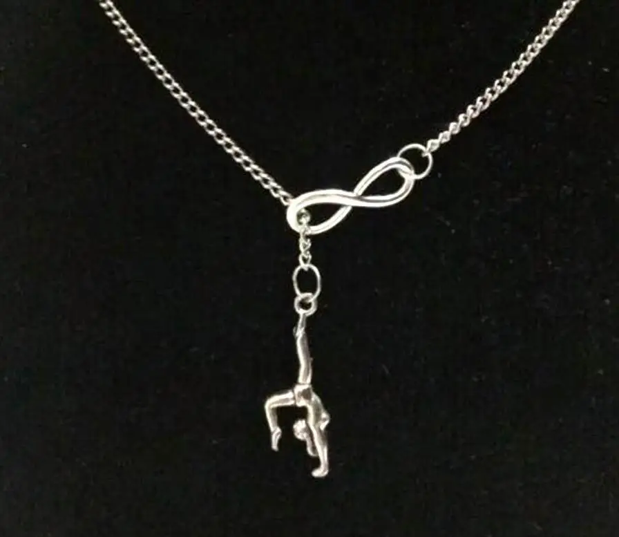 

Vintage Ancient Silver Gymnastics Athletes Infinite Symbol Charms Collar Sweater Chain Pendant Necklace Women Men Jewelry Gifts