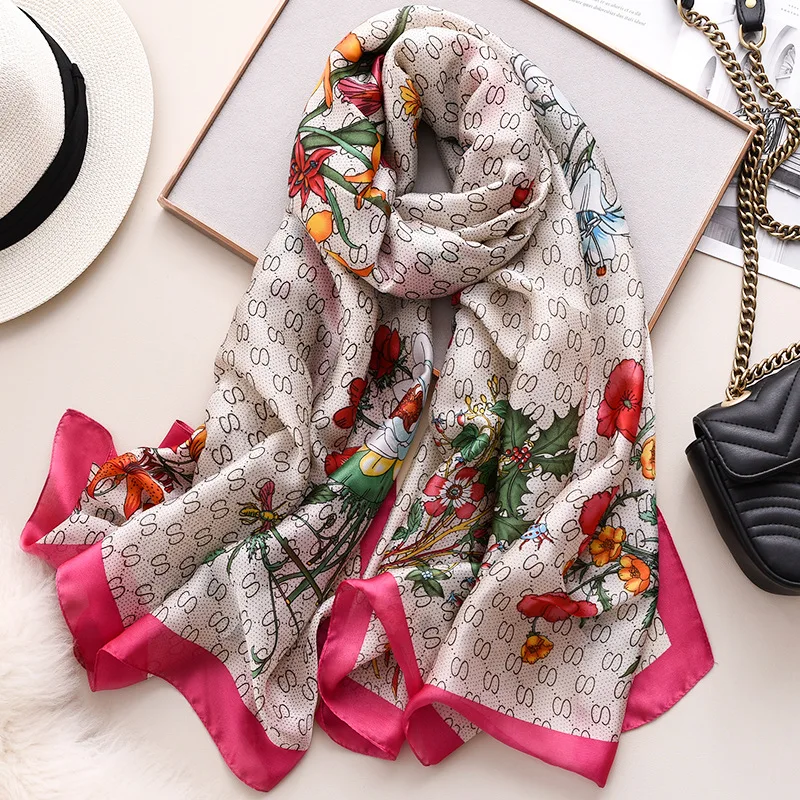 Роскошный бренд пашмины бандана пляжные палантины хиджаб летние женские шарфы мягкие длинные шелковые шарфы с принтом Дамская шаль и накидка
