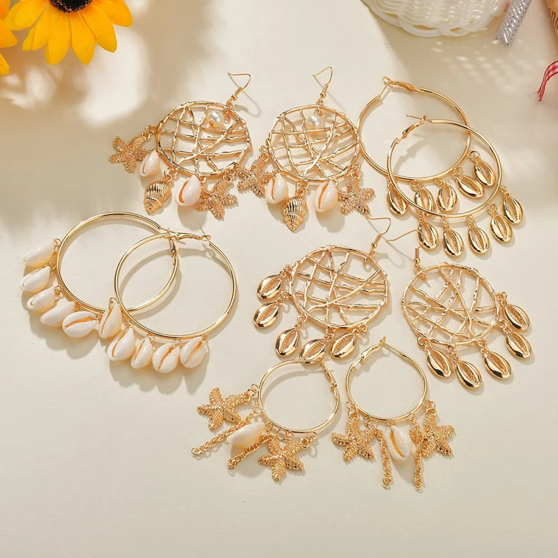 

Yobest New Exaggerated Cowrie Shell Earrings Women Gold Color Geometric Irregular Starfish Conch Statement Brincos 2019 Fashion