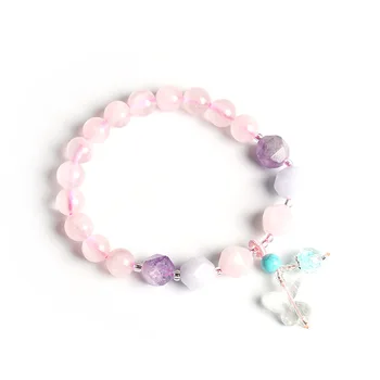 

Women's Crystal Bracelet Strawberry Crystal Beaded Pink Crystal Buddha Bead Bangels Gift for Female's Fine Jewelry