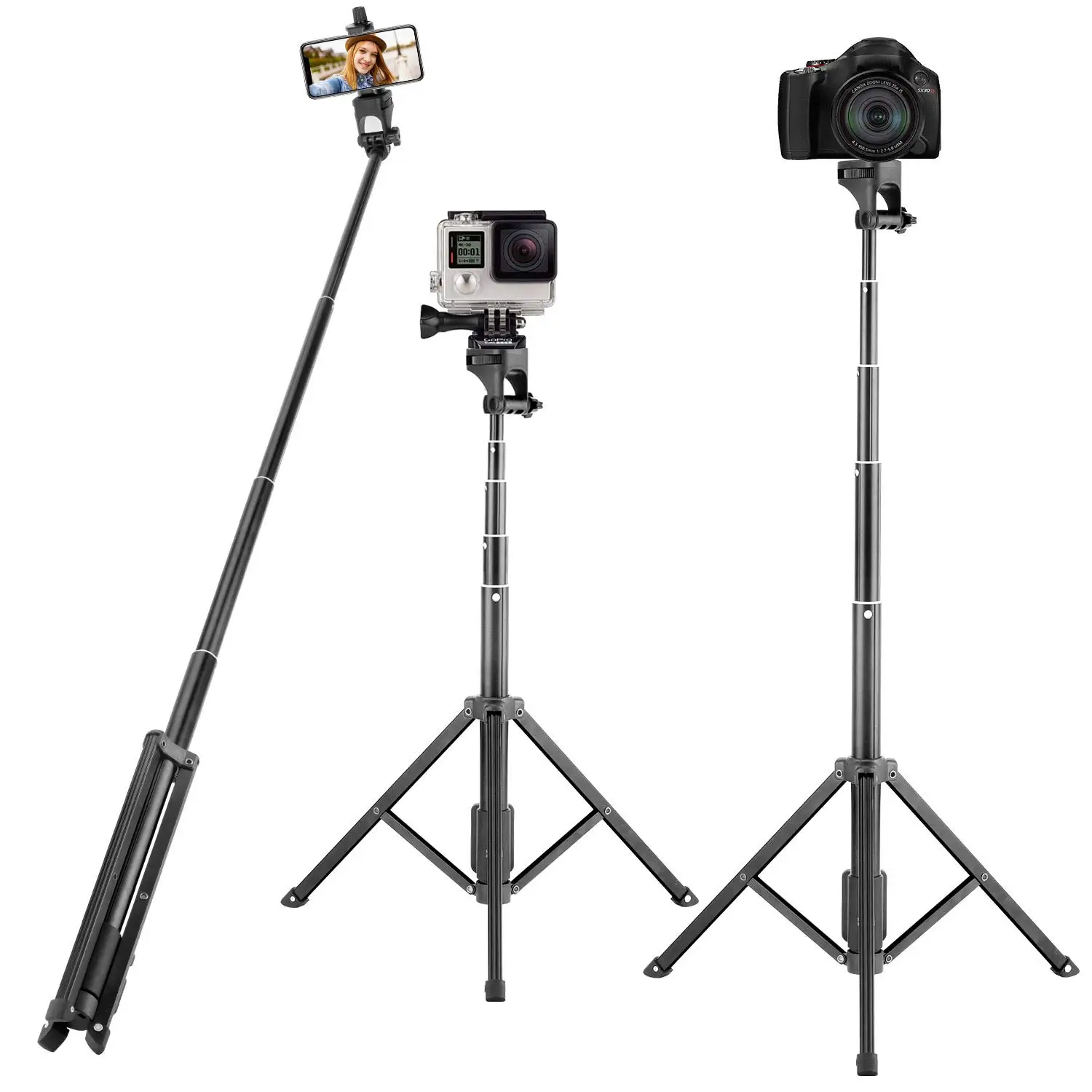 Selfie Tripod 54 Inch Extendable Selfie Stand Camera Tripod For Cellphone And Gopro Compatible With Iphone/xiaomi - Selfie Sticks -