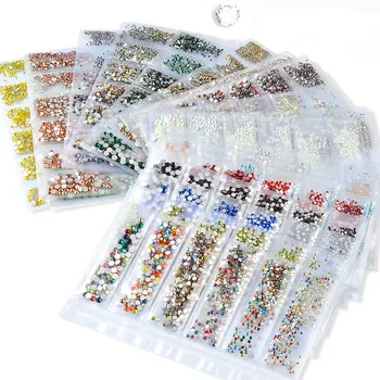

6 Grids/set Mixed Color Multi-size Multi-color Flat Back Gems Round Crystal Rhinestones Nail Face Art Rhistone Shape Nail Art