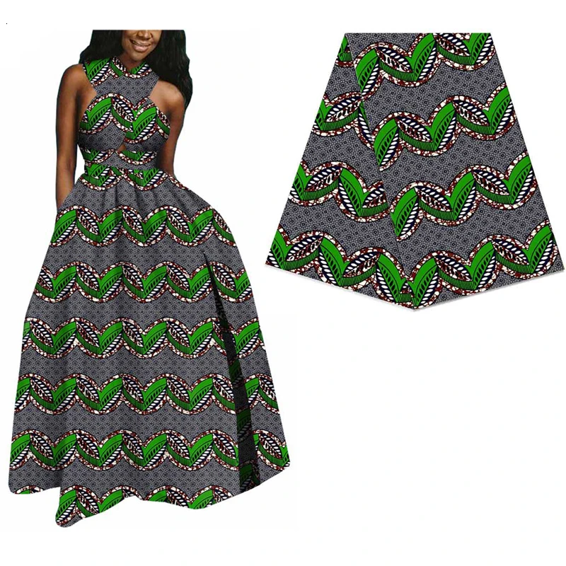 Серый лист Африканский принт настоящий воск Ткань 6 ярдов новое качество Анкара настоящая нигерийская восковая ткань для свадебного платья 541