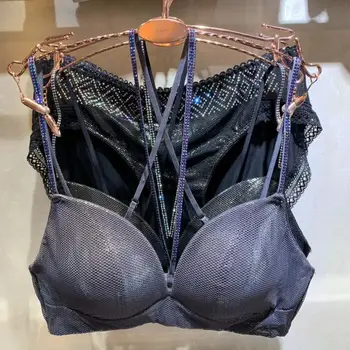 

2019 Hot Stamping Fabric Cloud Cotton Thin Cup Beautiful Breasts Bra Set Natural Breast Type Breathable Underwear with Diamonds