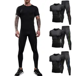 Комплект из 2 предметов, 2019, мужской спортивный костюм для бега, быстросохнущая Спортивная одежда для фитнеса, мужские спортивные костюмы