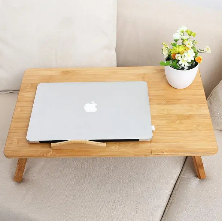 Adjustable Bamboo Notebook Table Lazy Bed Folding Desk  Studying Desk Small Dining Table with drawer