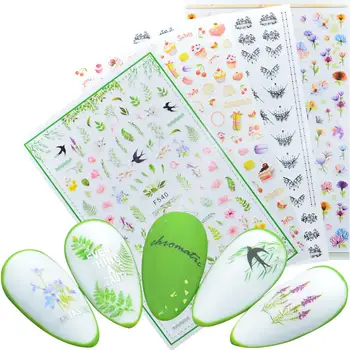 

2020 Spring Green Leaf Swallow Nail Sticker Art Flower Decals Back Glue Love Sticker for Manicure Color Design Sticker for Nails