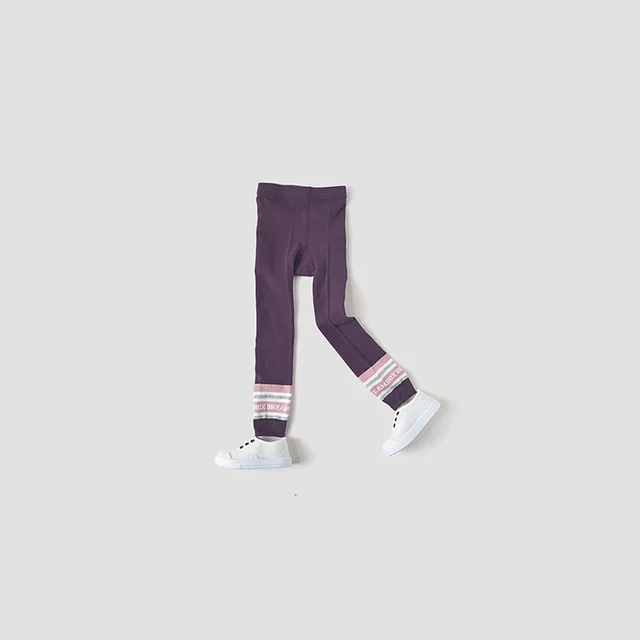 New Fashion Girls Leggings Cotton Kids Leggings Patchwork Letter Print Children Skinny Pants Baby Trousers Spring Autumn - Цвет: Purple