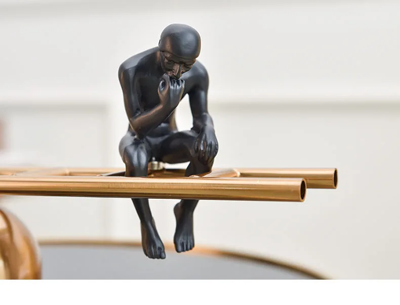 Thinker Sitting On Golden Metal Balance Seesaw Home Decor Accessories Figurine Living Room Ornament Objects Office Resin Gift