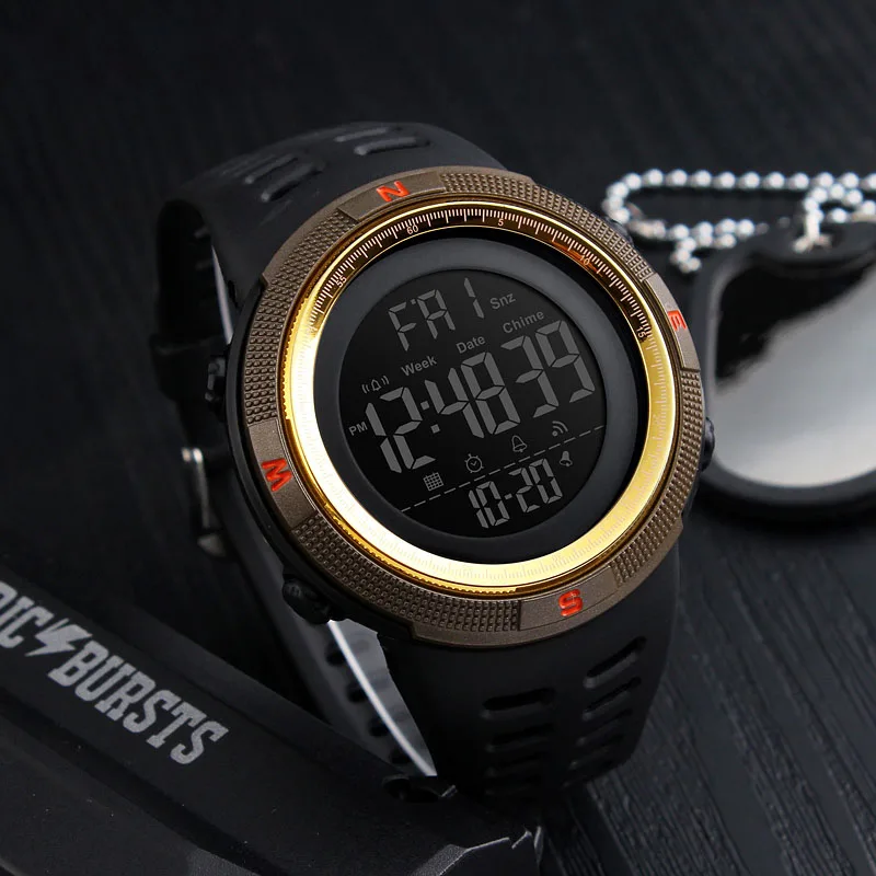 Мужские Цифровые спортивные часы водонепроницаемые военные секундомер обратный отсчет Авто Дата Будильник AIC88