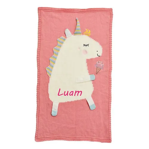 PERSONALIZED Baby Blanket Knit Pink Unicorn Custom Monogram Embroidered Gift Baby Shower Infant warm blankie blanket Swaddle