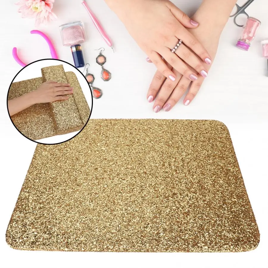Gold Cushion Стол для ногтей сверкающие блестки для дизайна ногтей Настольный Коврик Подушка держатель для рук Подставка для рук Маникюрный Инструмент Дизайн ногтей - Цвет: Gold Cushion