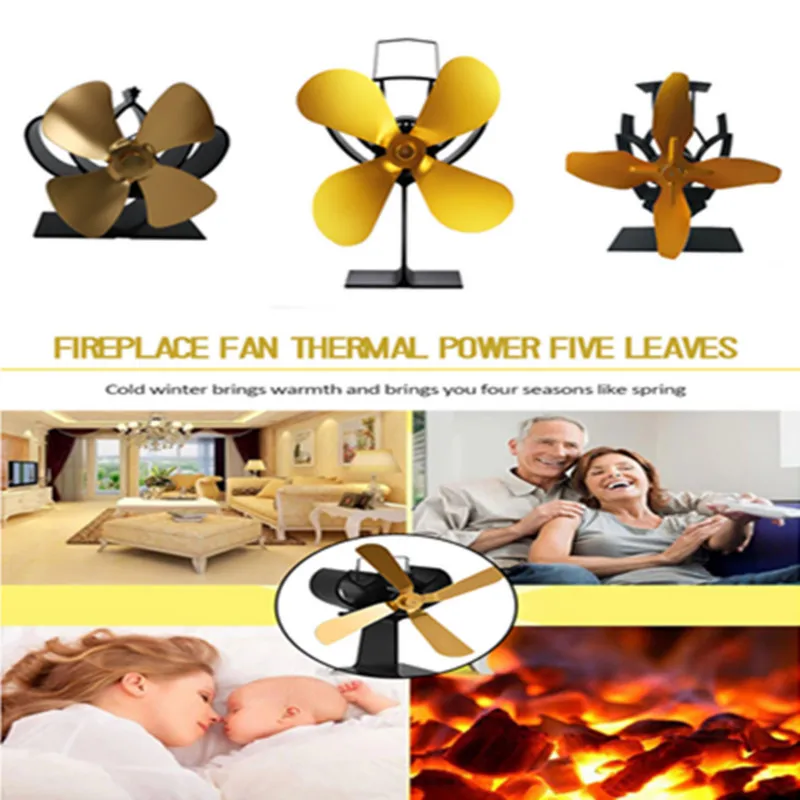 

New 4T Blades Home Fireplace Heat Power Stove Fan Wood Log Burner Eco Fan Efficient Heat Distribution Quiet Thermal Power Fan