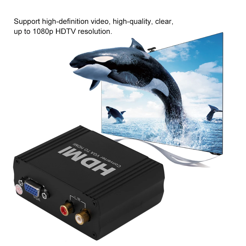 Профессиональный 1080P преобразователь из VGA в HDMI VGA+ R/L аудио в HDMI VGA в HDMI экстрактор конвертер с адаптером питания